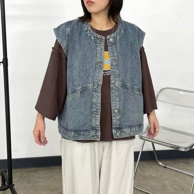 CRB ノーカラーデニムベスト|TiMTiMオンラインストア|レディース