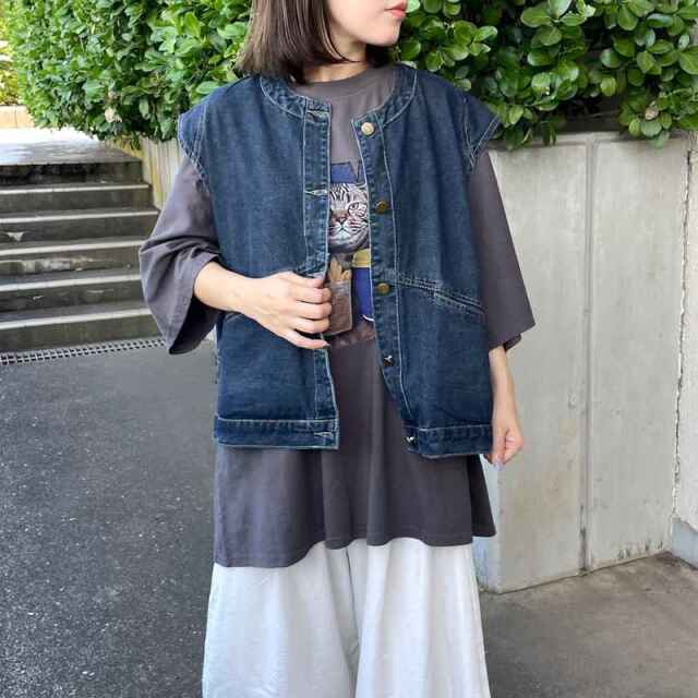 ノーカラーデニムベスト