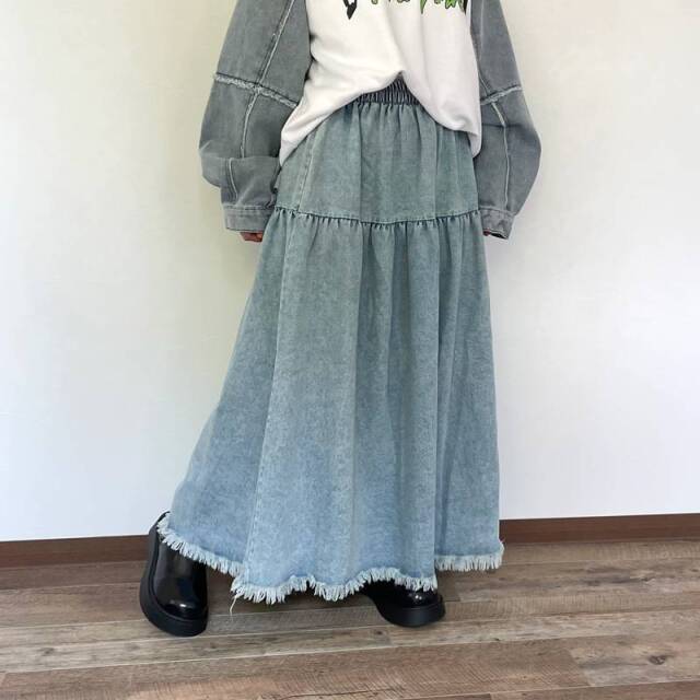 フリンジデニムティアードスカート