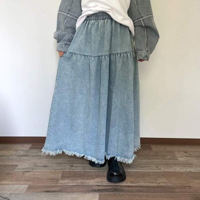 フリンジデニムティアードスカート