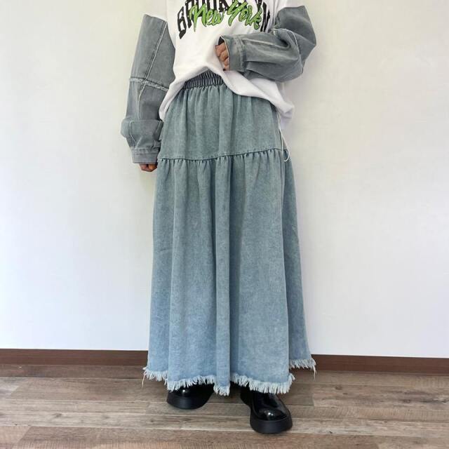 フリンジデニムティアードスカート