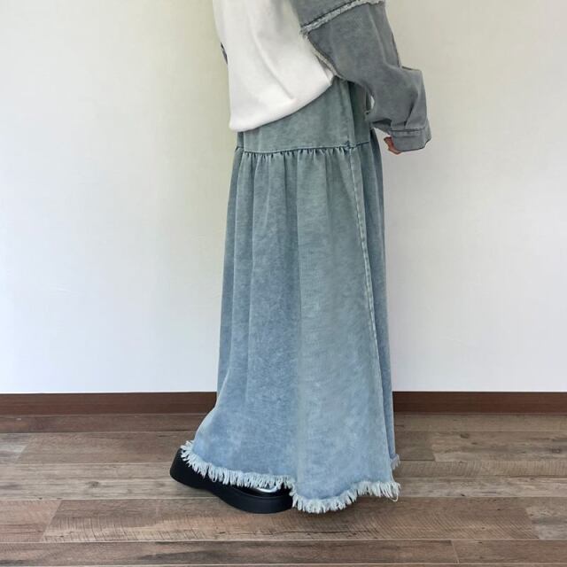 フリンジデニムティアードスカート