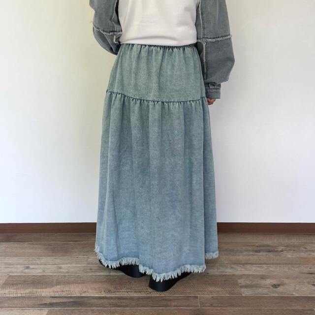 フリンジデニムティアードスカート