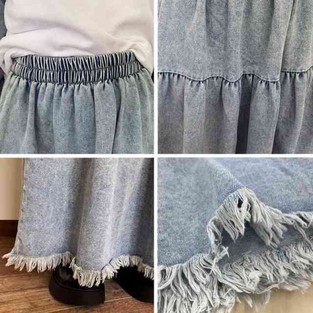 フリンジデニムティアードスカート