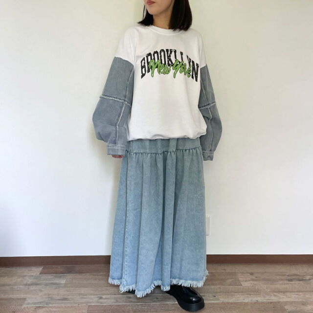 フリンジデニムティアードスカート