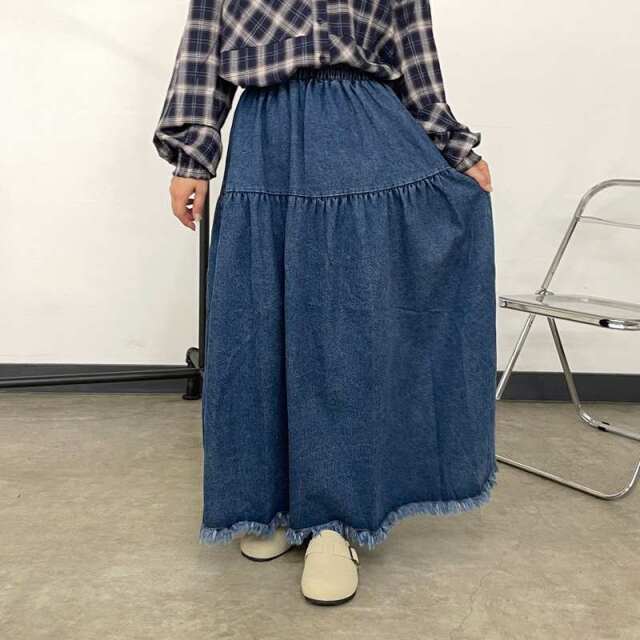 フリンジデニムティアードスカート