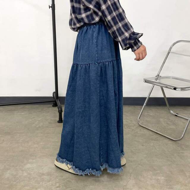 フリンジデニムティアードスカート