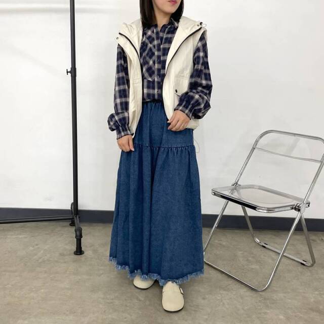 フリンジデニムティアードスカート