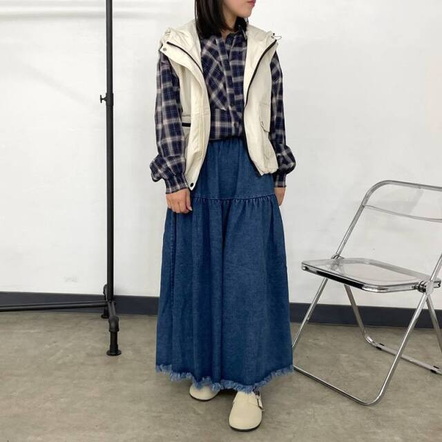 フリンジデニムティアードスカート