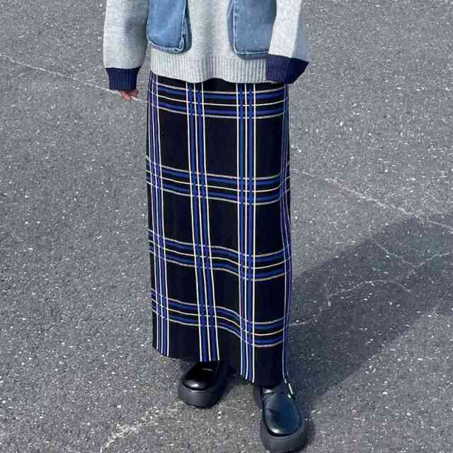 チェックIラインスカート