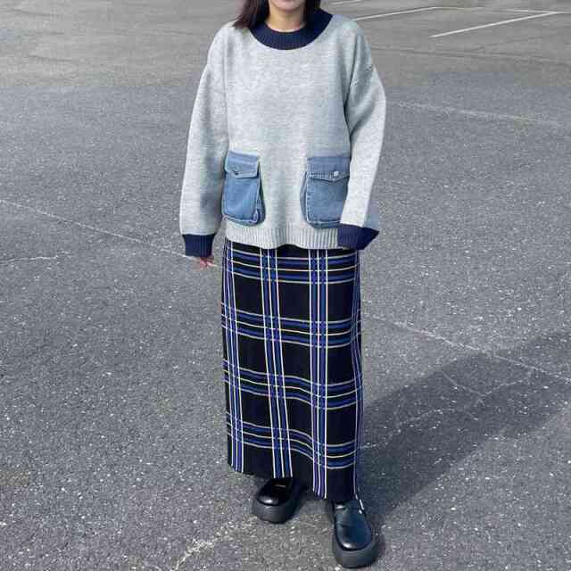 チェックIラインスカート