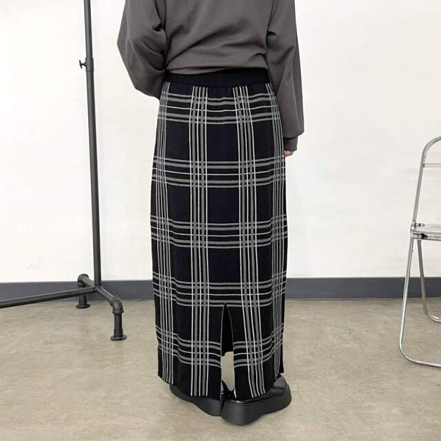 チェックIラインスカート