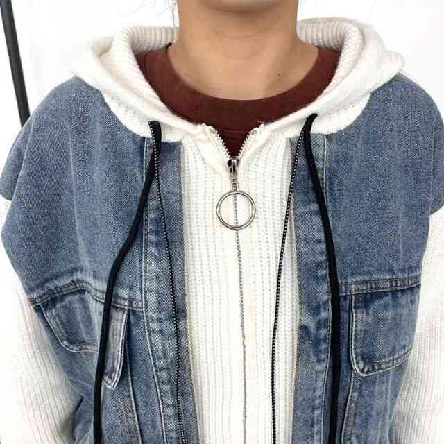 デニム切替ニットパーカー