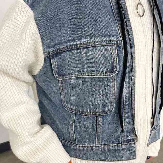 デニム切替ニットパーカー