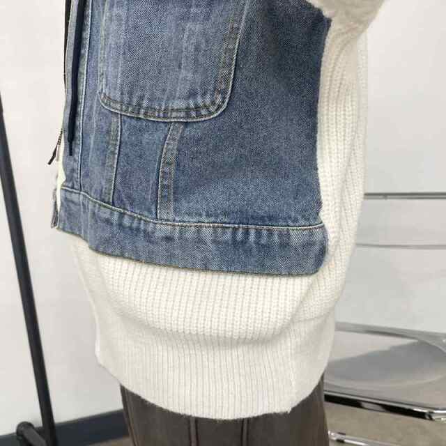 デニム切替ニットパーカー
