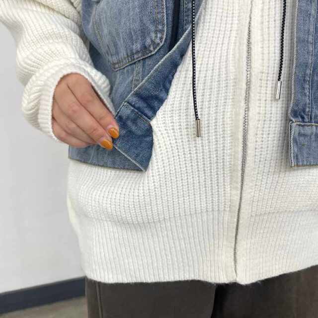 デニム切替ニットパーカー