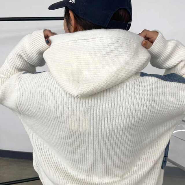 デニム切替ニットパーカー