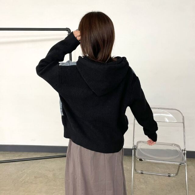 デニム切替ニットパーカー