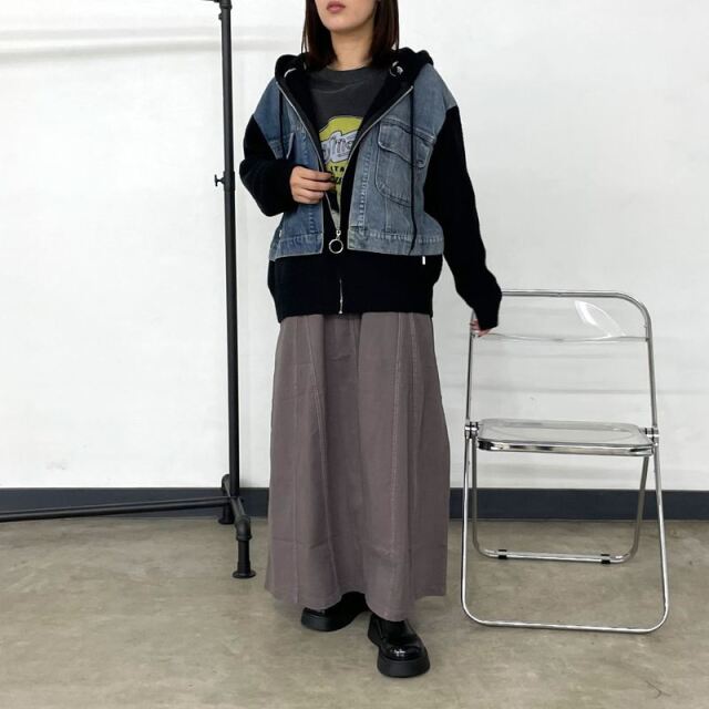 デニム切替ニットパーカー