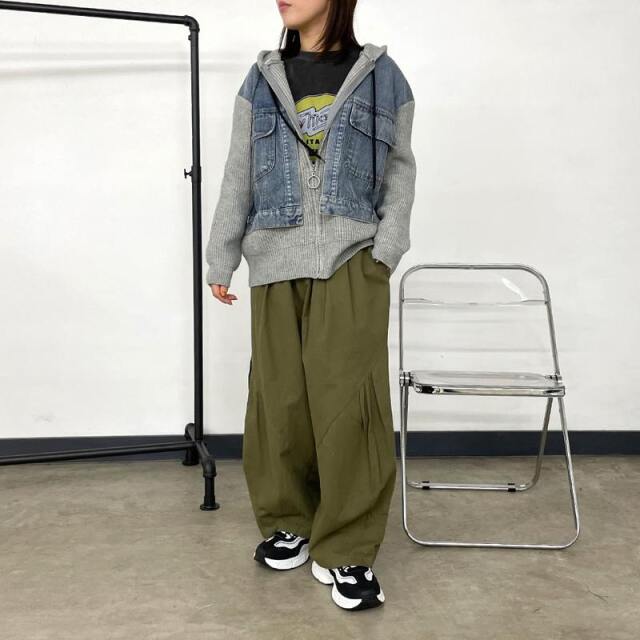 デニム切替ニットパーカー