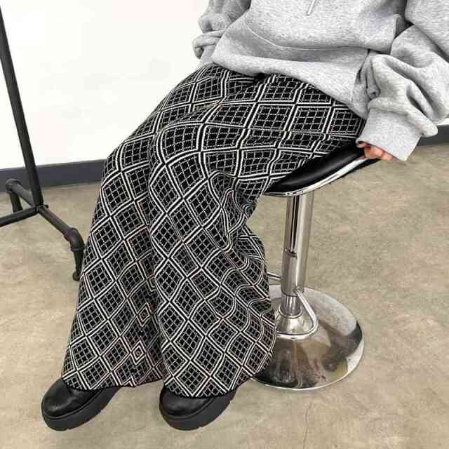柄ニットワイドパンツ