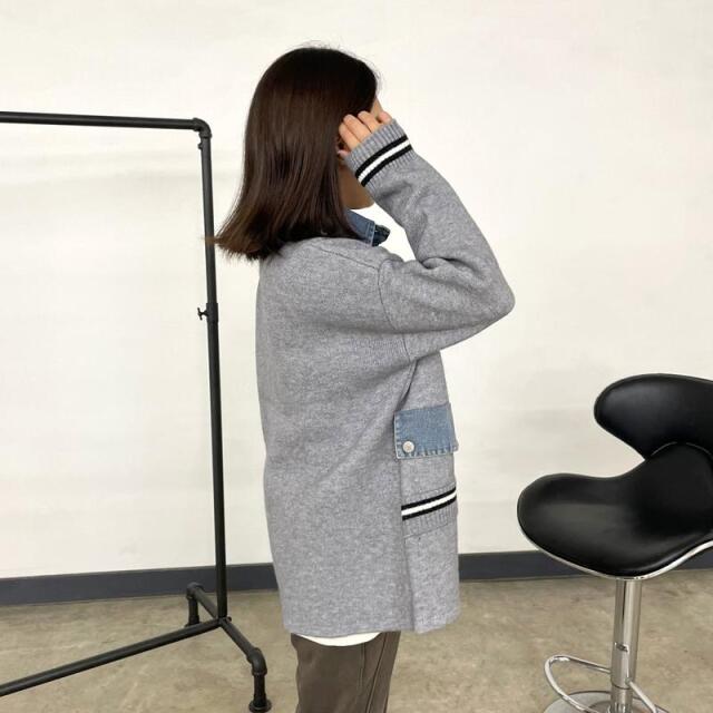 デニム切替ラインカーディガン