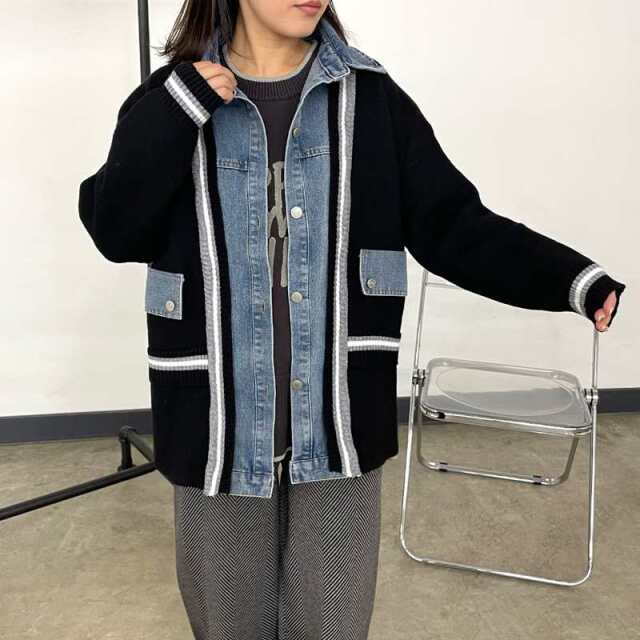 デニム切替ラインカーディガン