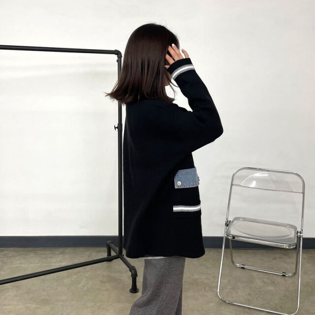 デニム切替ラインカーディガン
