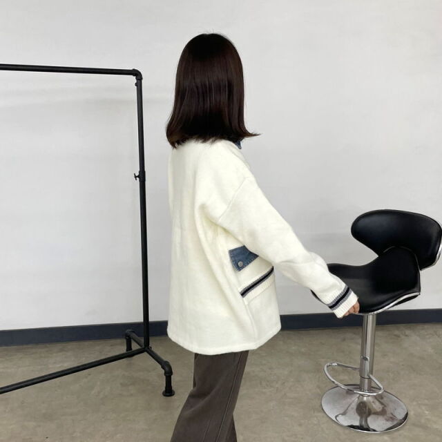 デニム切替ラインカーディガン