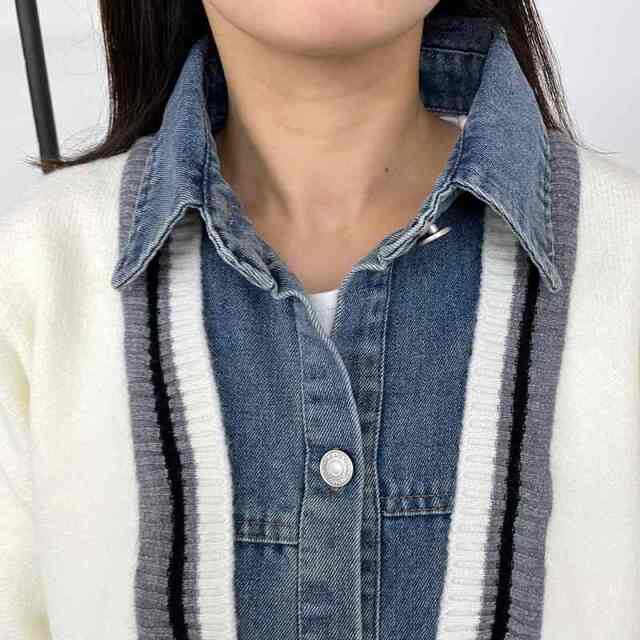 デニム切替ラインカーディガン
