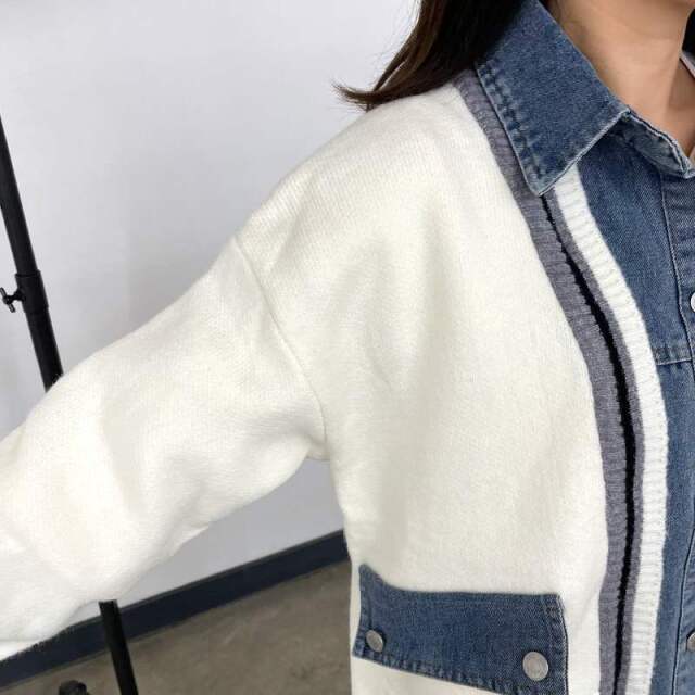デニム切替ラインカーディガン