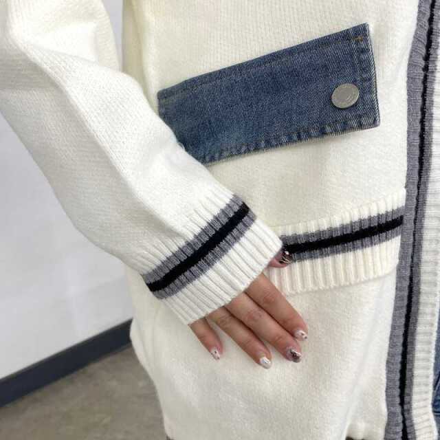 デニム切替ラインカーディガン