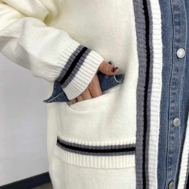 デニム切替ラインカーディガン
