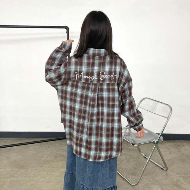 『完売品』　FCRB 22AW チェックシャツ　バックロゴ　黒× 灰　【M】 ユニセックス）オーバーフィットチェックシャツ | ファッション