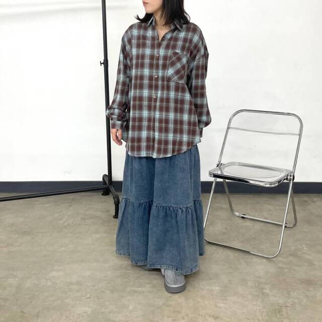 『完売品』　FCRB 22AW チェックシャツ　バックロゴ　黒× 灰　【M】 ユニセックス）オーバーフィットチェックシャツ | ファッション