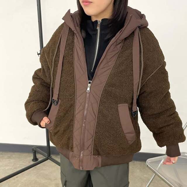 キルト切替ボアフードブルゾン