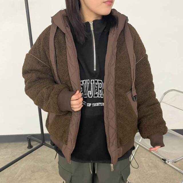 キルト切替ボアフードブルゾン