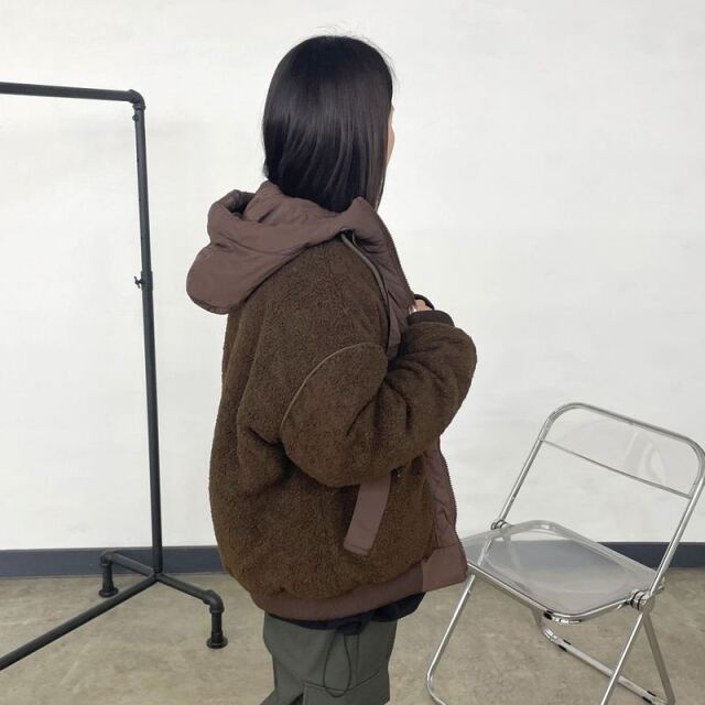 キルト切替ボアフードブルゾン