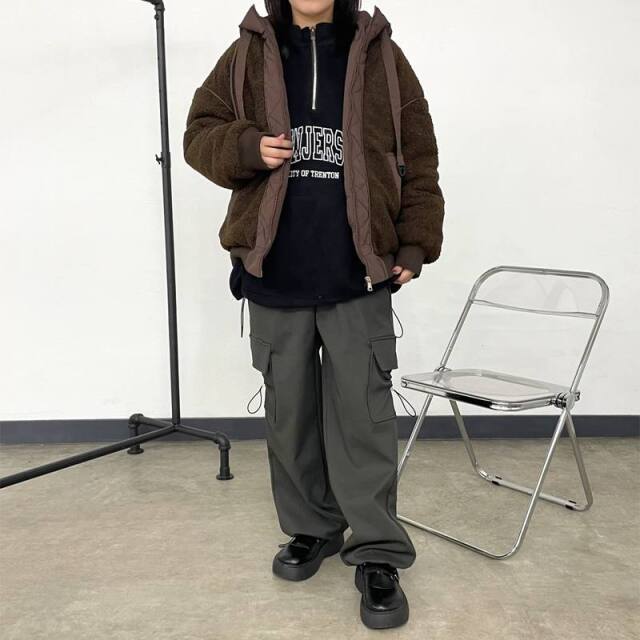 キルト切替ボアフードブルゾン