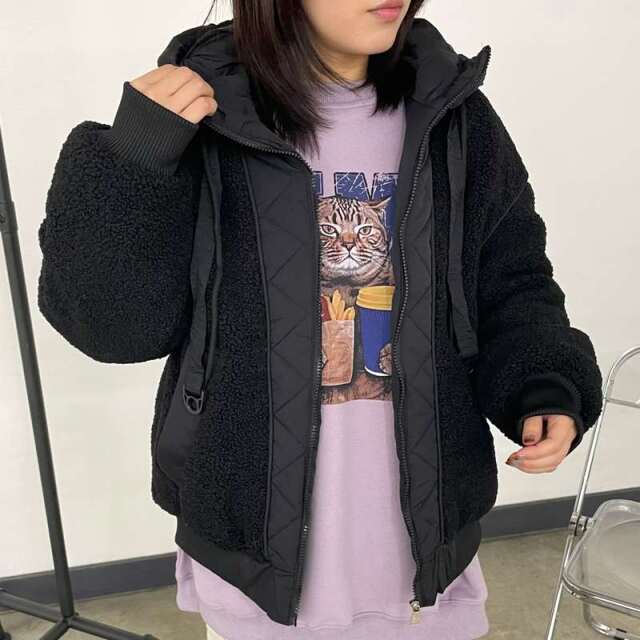 キルト切替ボアフードブルゾン