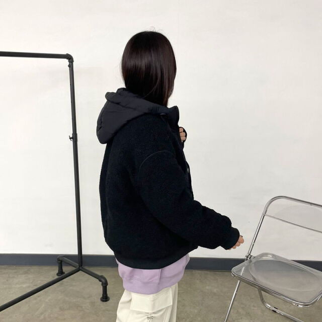 キルト切替ボアフードブルゾン