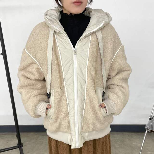 キルト切替ボアフードブルゾン