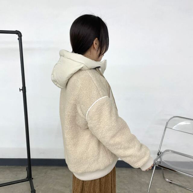 キルト切替ボアフードブルゾン