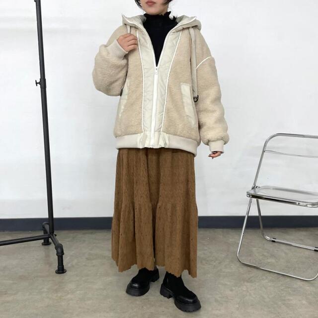 キルト切替ボアフードブルゾン