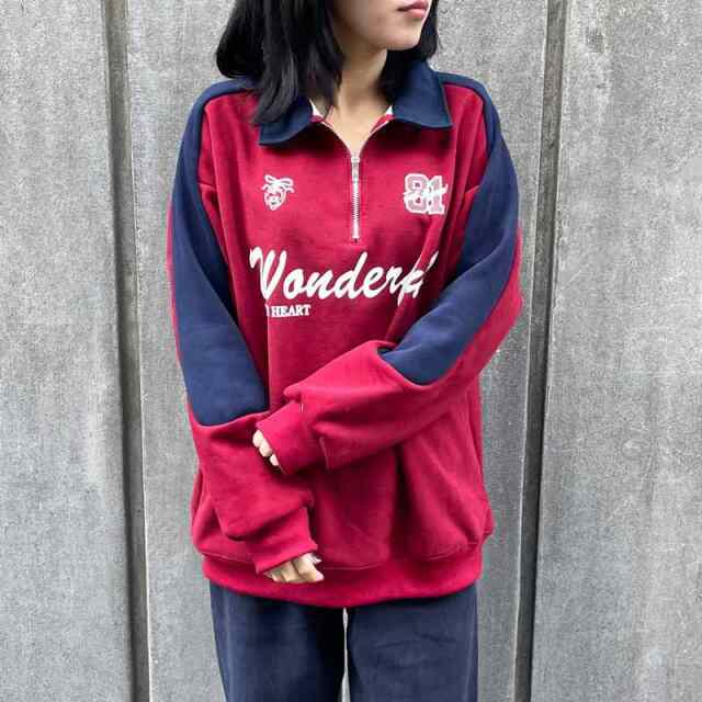 暖ロゴ襟付きハーフジッププルオーバー