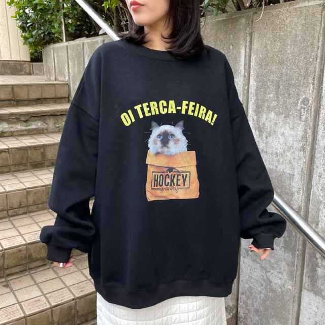 猫プリントロゴプルオーバー