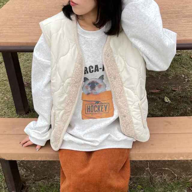 猫プリントロゴプルオーバー