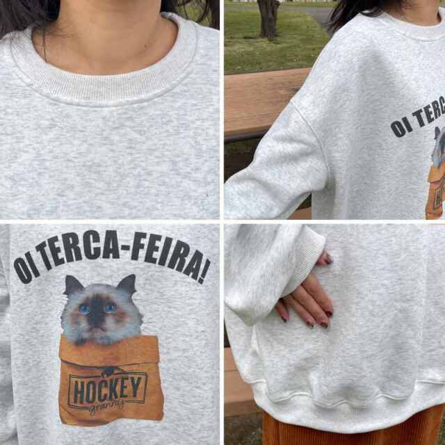 猫プリントロゴプルオーバー