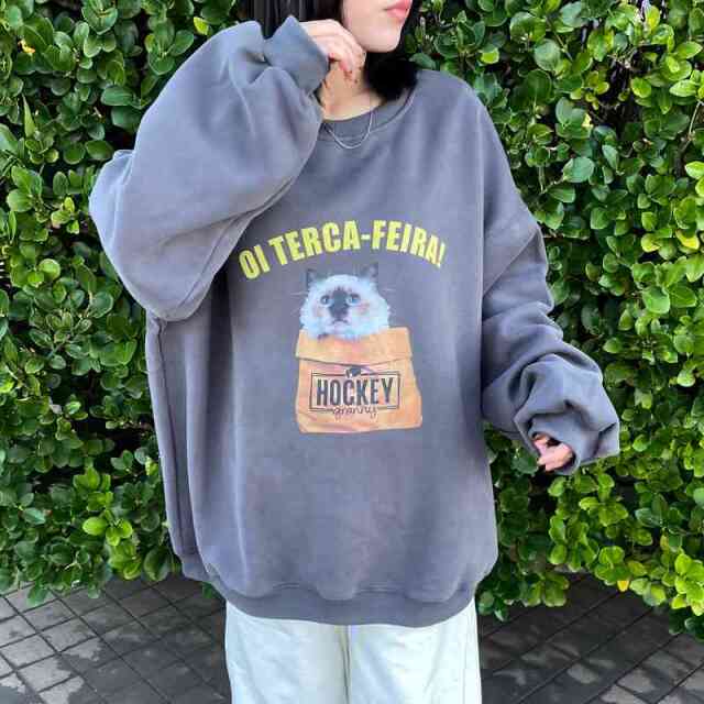 猫プリントロゴプルオーバー