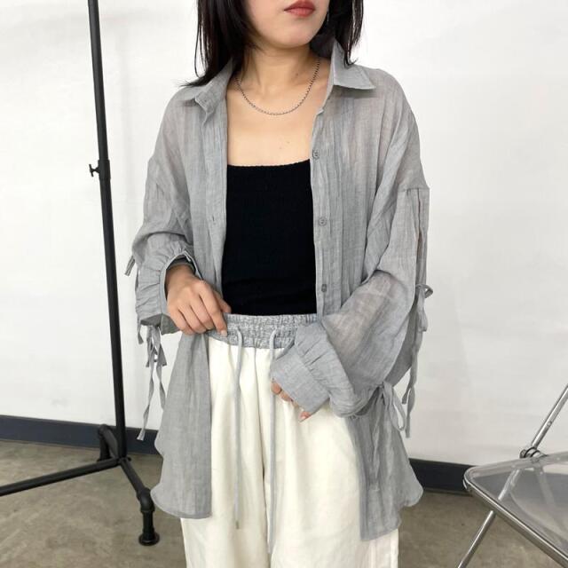 袖リボンシアーシャツ